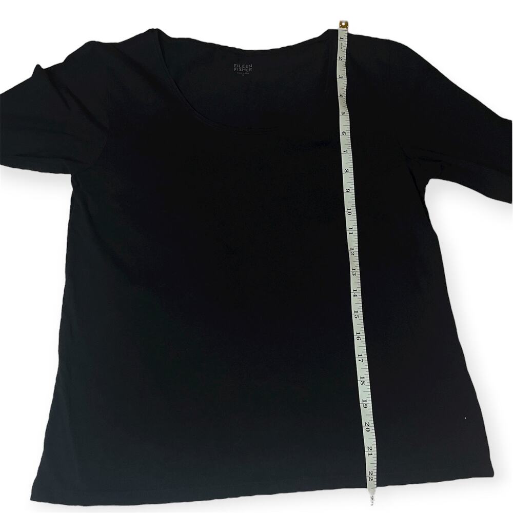 Eileen Fisher Organic Cotton Black Scoop Neck 3/4 Sleeve Top Minimalist Sz Small - Picture 5 of 6